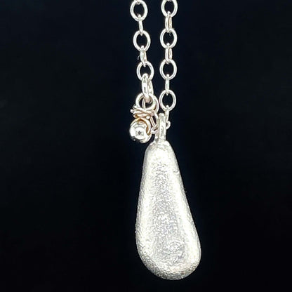 Long Silver Necklace with Seaglass Teardrop Charm