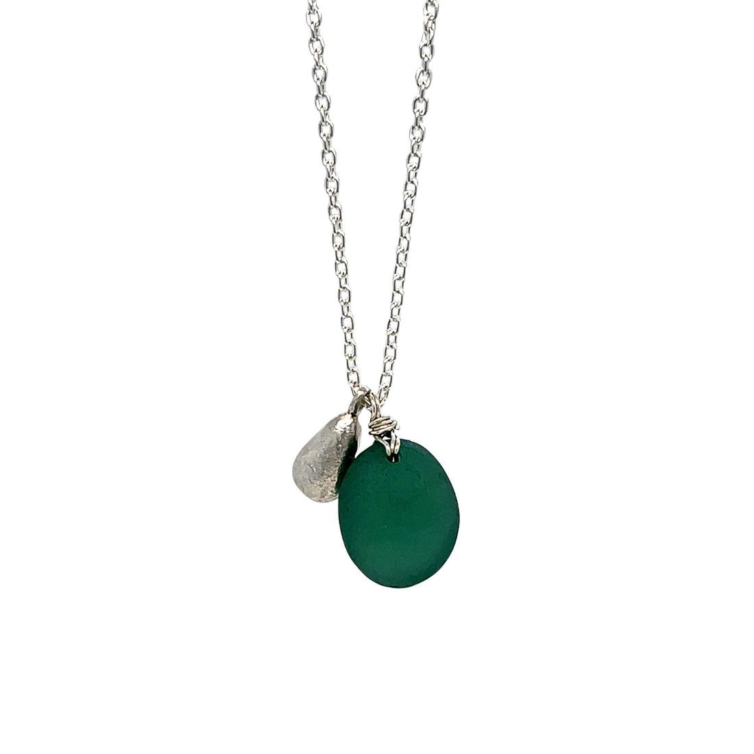 Green Sea Glass Silver Necklace