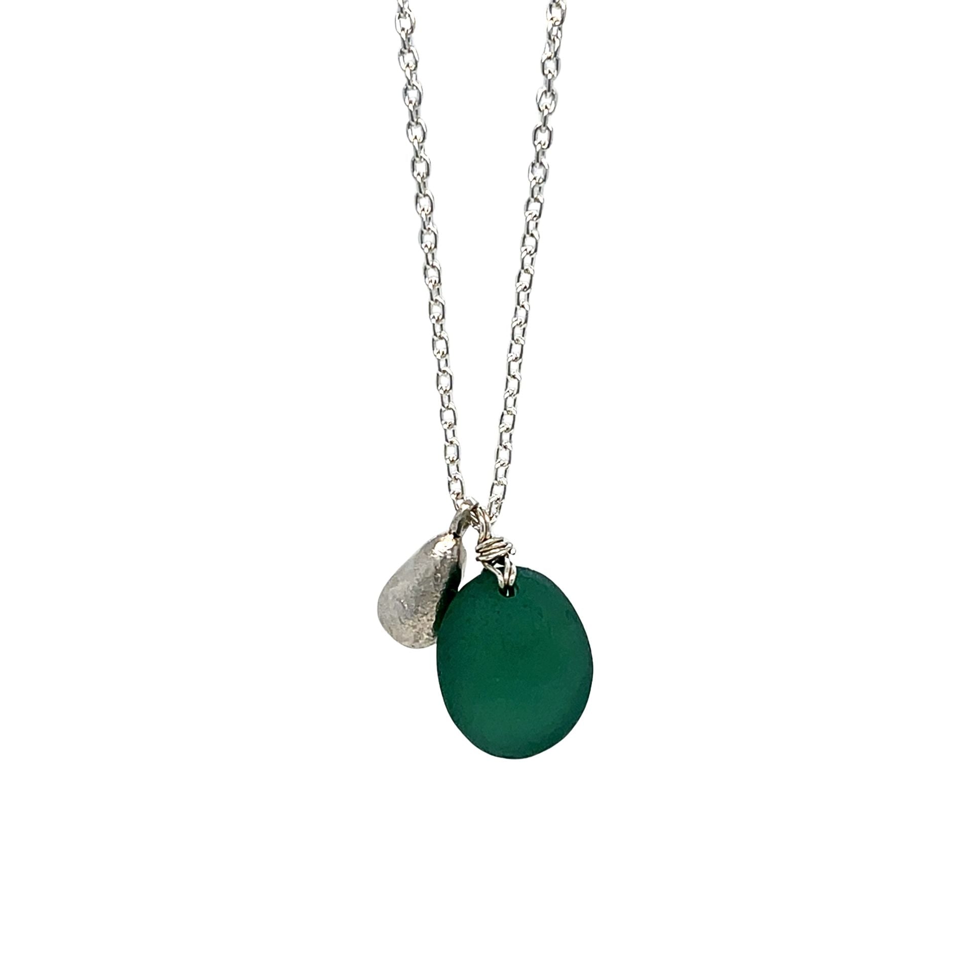 Green Sea Glass Silver Necklace