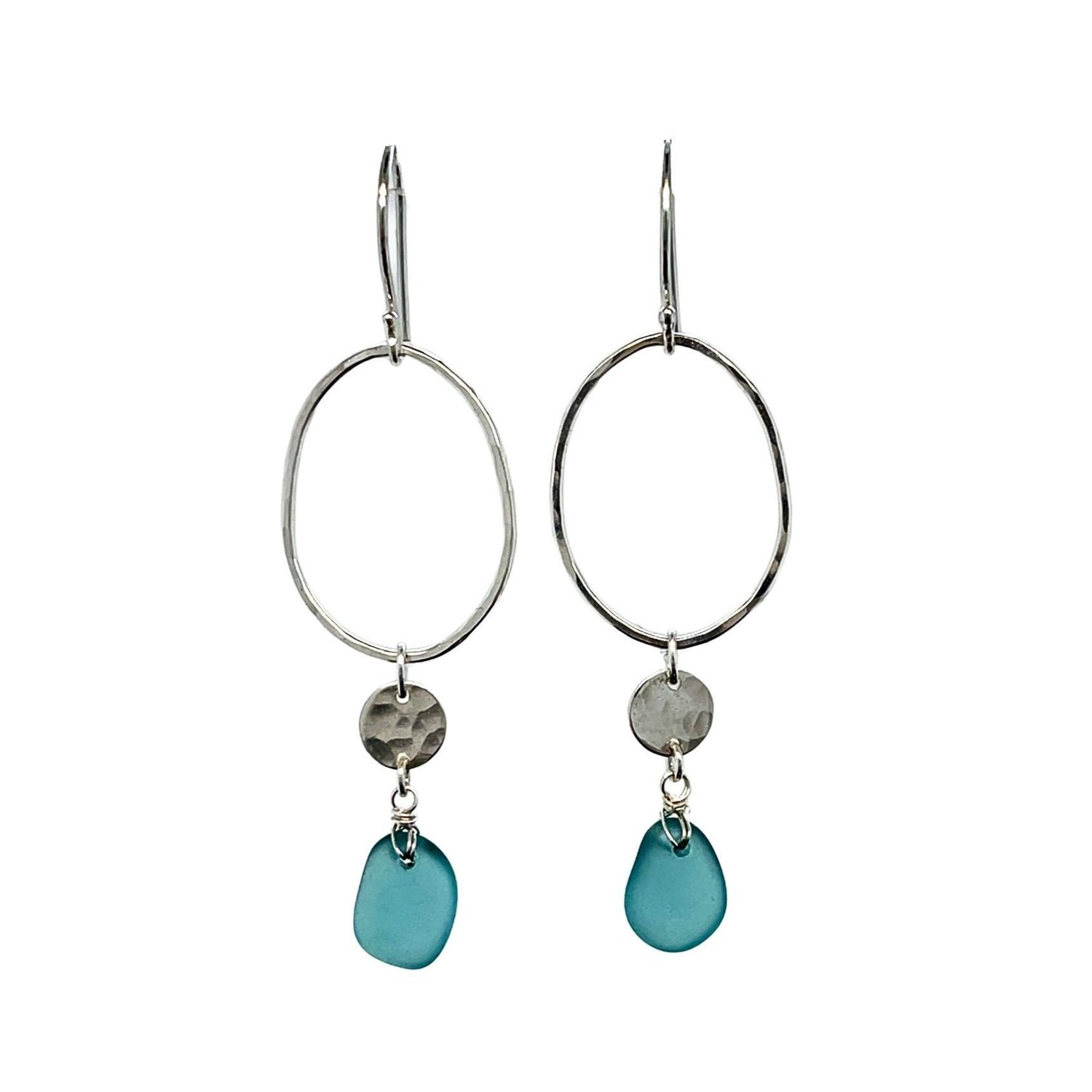 Turquoise sea glass chandelier earrings in sterling silver