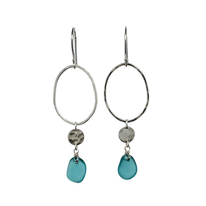 Turquoise sea glass chandelier earrings in sterling silver