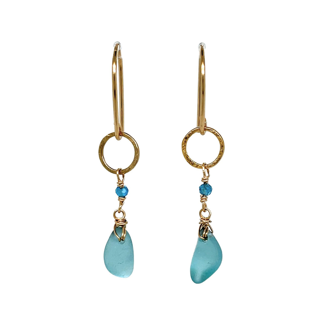 Turquoise Sea Glass &amp; Apatite Gold Earrings