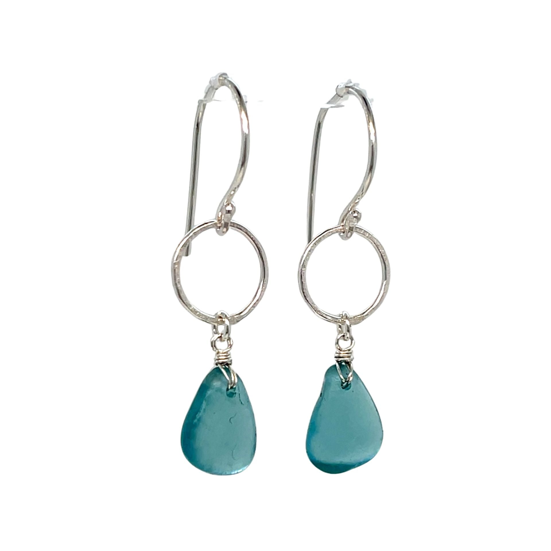 Turquoise Sea Glass Silver Earrings