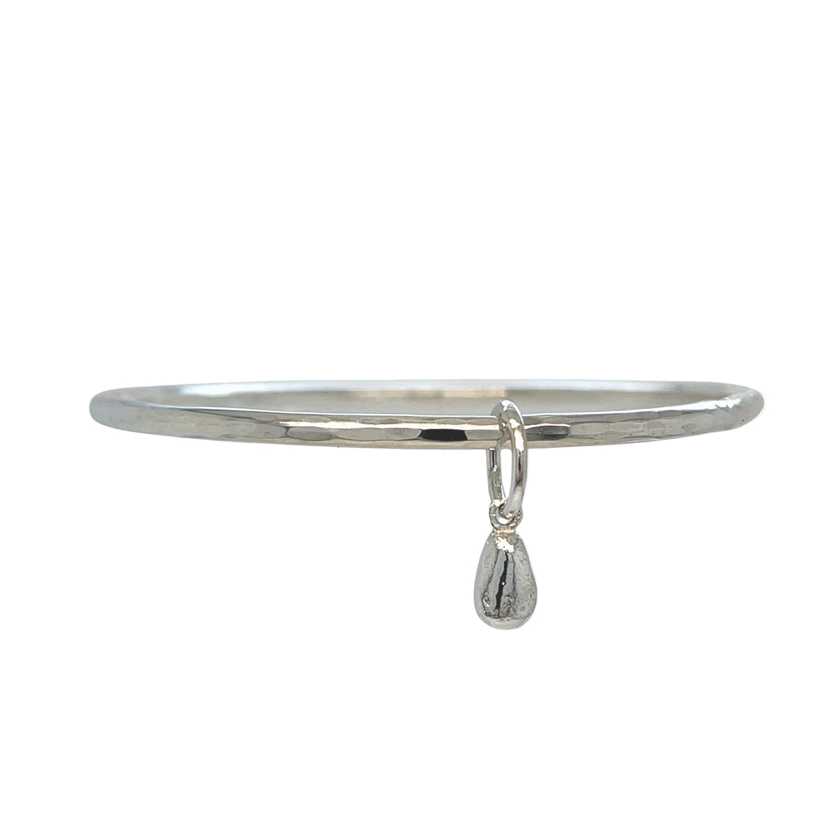 Chunky sterling silver bangle with sea glass charm
