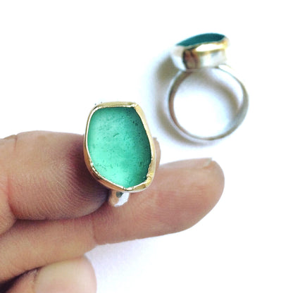 aqua green seaglass ring
